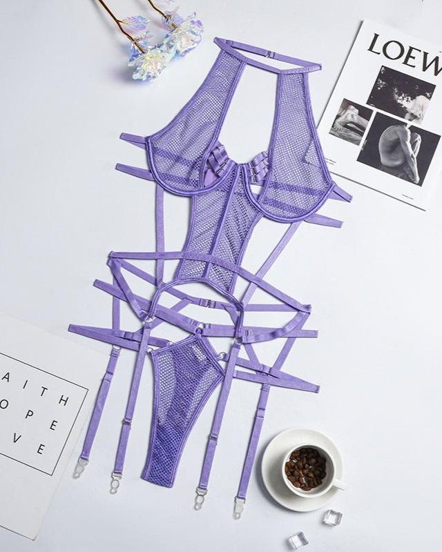 Purple cutout curve embrace soft fabric lingerie