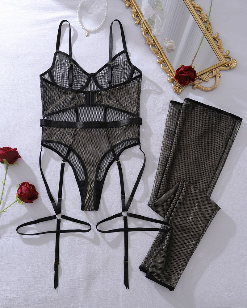 Cutout fishnet bodysuit with stockings, photo 6