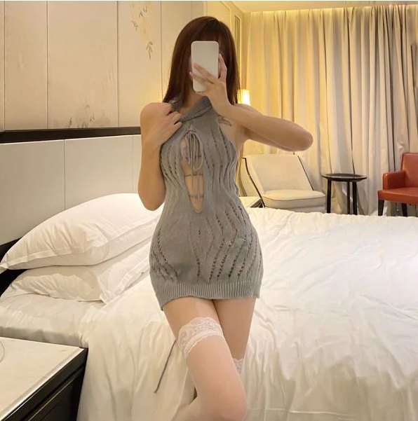 Cutout knit sheer chemise gray, photo 1