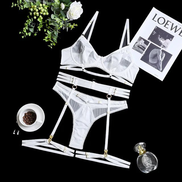 Cutout mesh harness strap bra lingerie set, photo 10