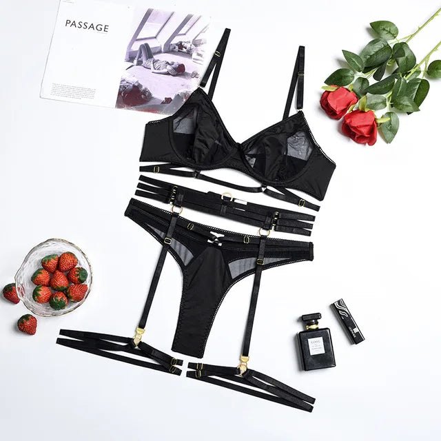 Cutout mesh harness strap bra lingerie set, photo 9