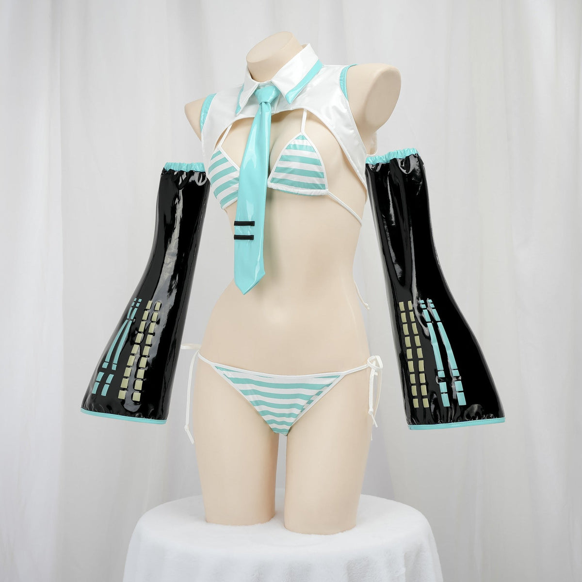 Cyan striped anime bikini cosplay set, photo 3
