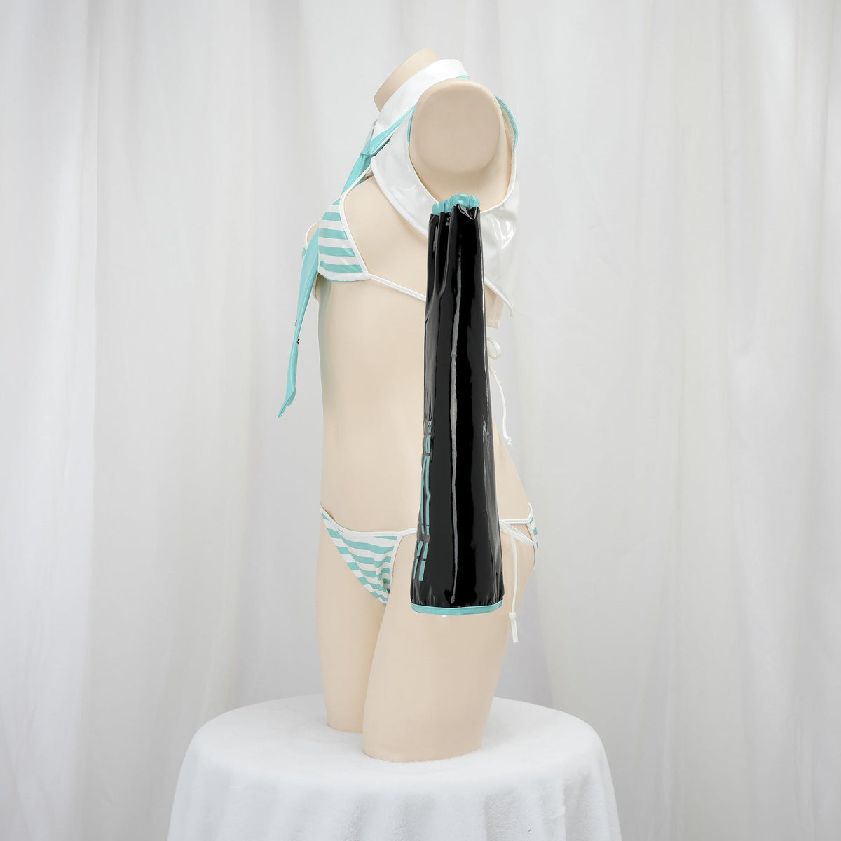 Cyan striped anime bikini cosplay set, photo 4