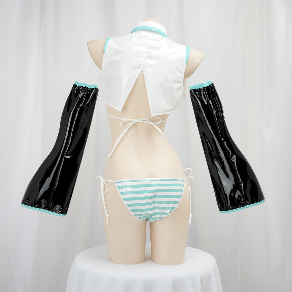 Cyan striped anime bikini cosplay set, photo 5