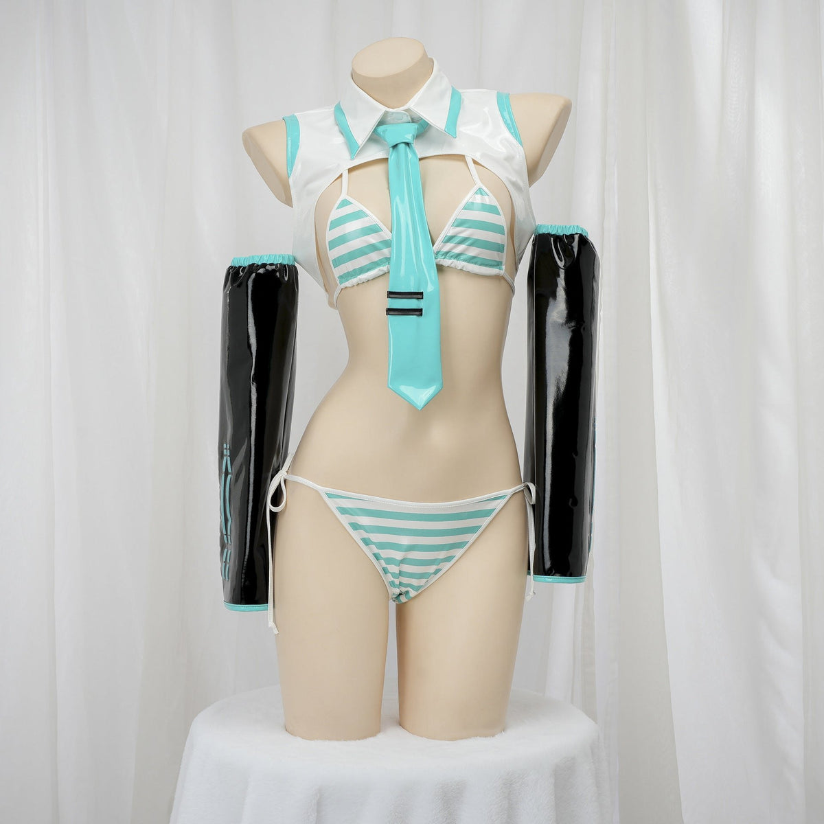 Cyan striped anime bikini cosplay set, photo 6