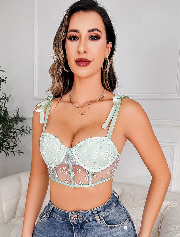 Daisy embroidered push up corset bra, photo 2