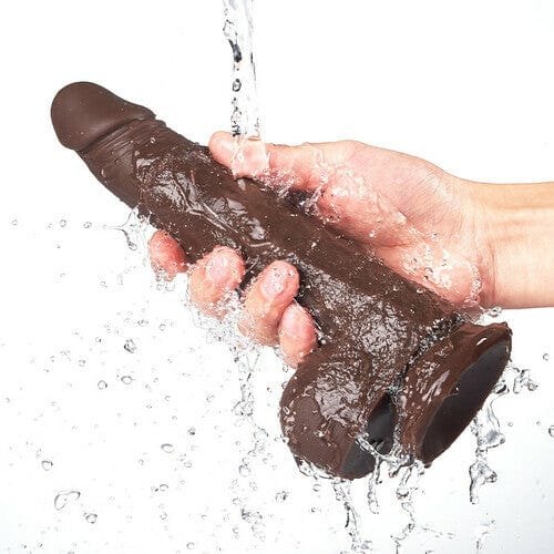 Dark brown thrusting rotating vibrating dildo with suction cup base, photo 3