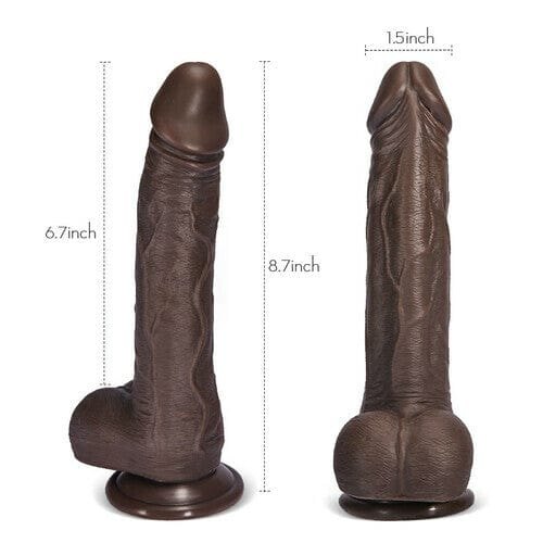 Dark brown thrusting rotating vibrating dildo with suction cup base, photo 4