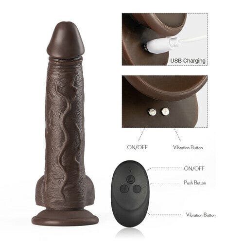 Dark brown thrusting rotating vibrating dildo with suction cup base, photo 6