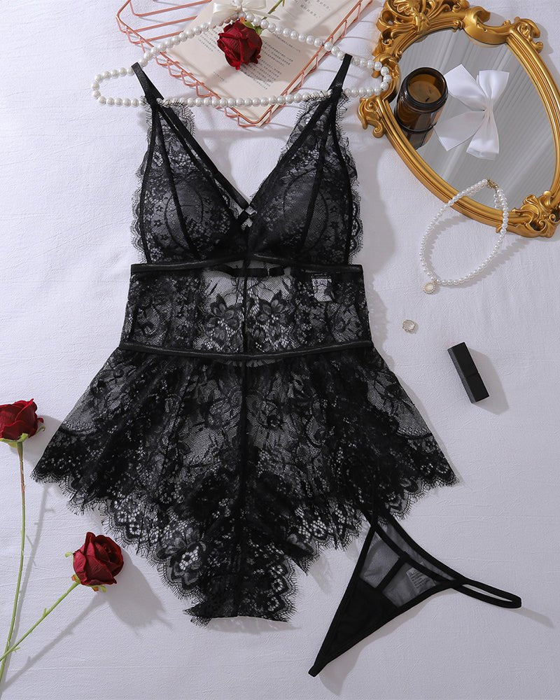 Deep v eyelash lace mini babydoll, photo 5