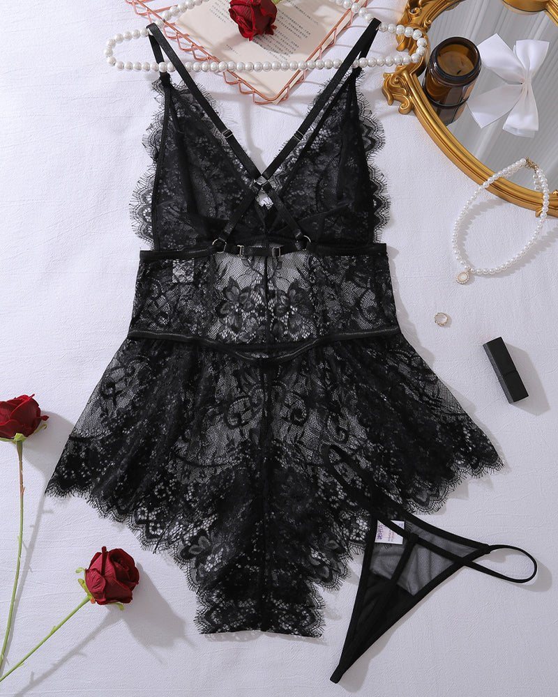 Deep v eyelash lace mini babydoll, photo 6