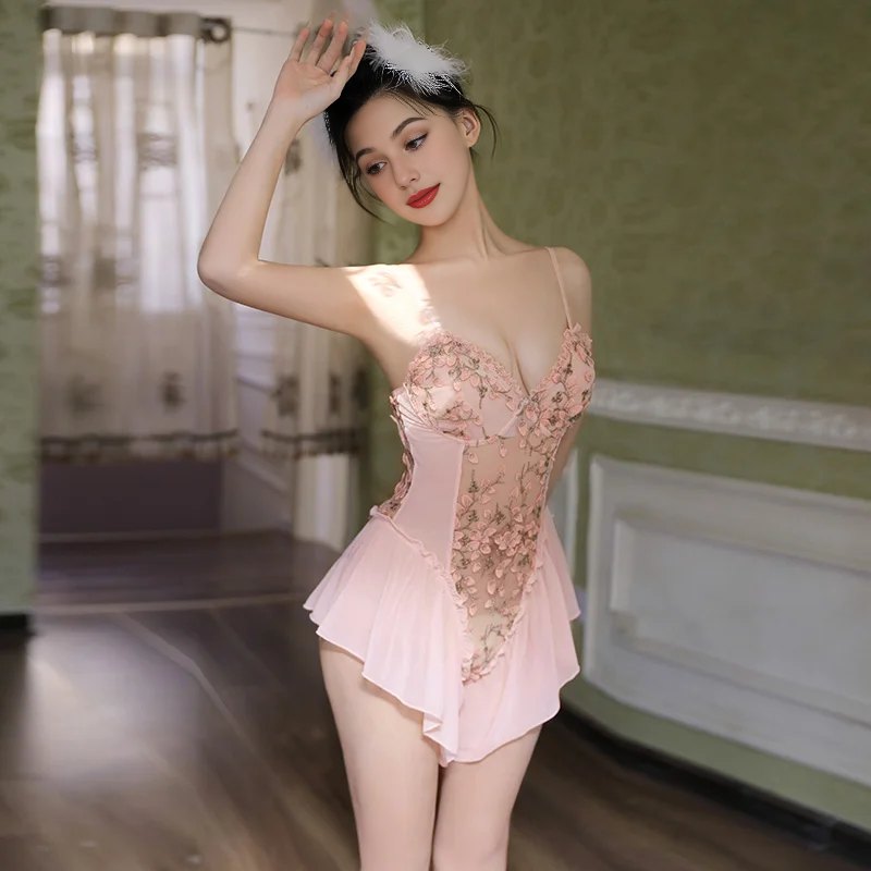 Deep v floral embroidered open crotch babydoll, photo 8