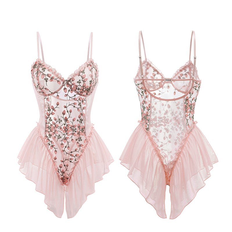 Deep v floral embroidered open crotch bodysuit, photo 15