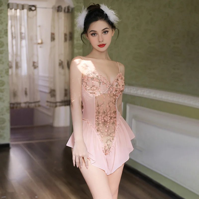 Deep v floral embroidered open crotch bodysuit, photo 9