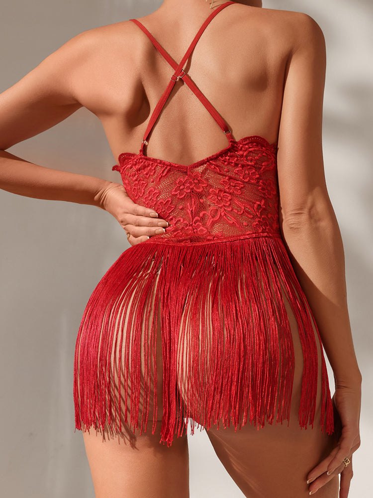 Deep v fringe lace backless mini dress, photo 7