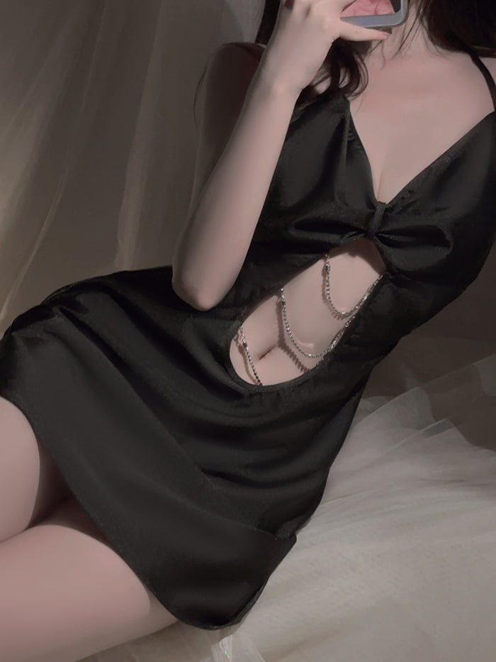 Deep v halter chain satin nightdress, photo 3