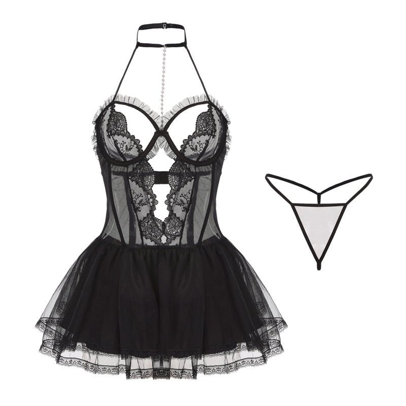 Deep v mesh underwire babydoll set, photo 5