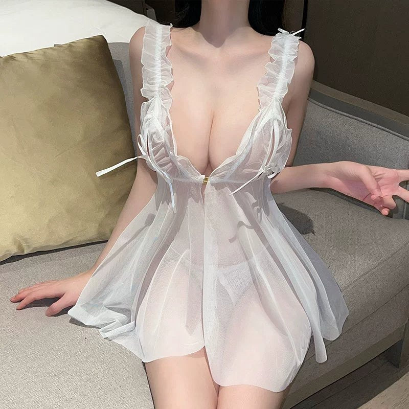 Lace deep v open front babydoll chemise, photo 7