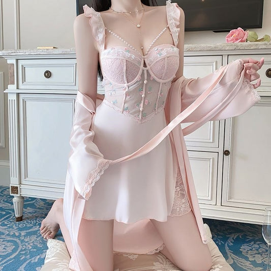 Deep v petal embroidered halter nightgown, photo 2