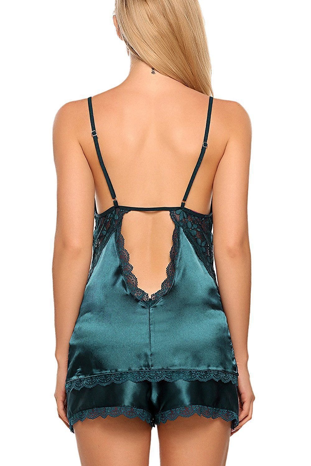 Deep v silk lace suspender nightdress, photo 4