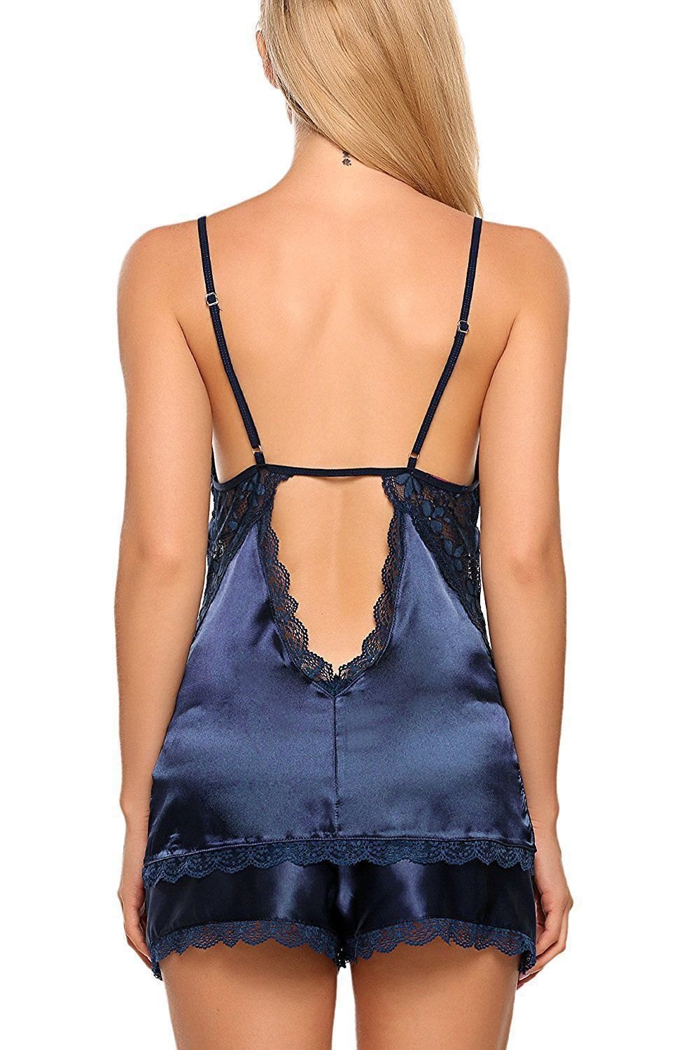 Deep v silk lace suspender nightdress, photo 8