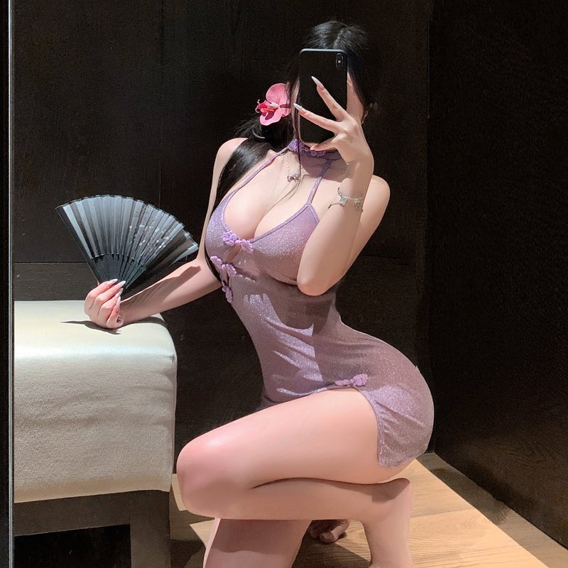 Deep v slant cardigan cheongsam chemise, photo 1