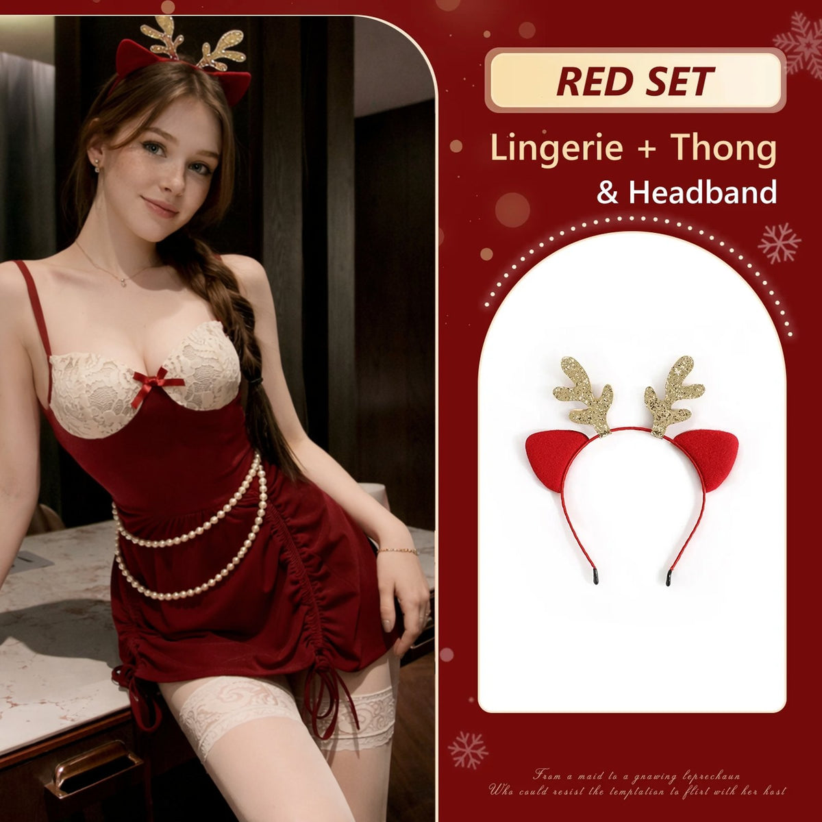Red & Hairband Set deep v velvet lace nightgown chemise