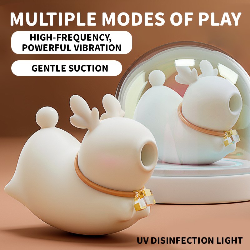 White deer-shaped silicone suction and tapping vibrator, photo 3