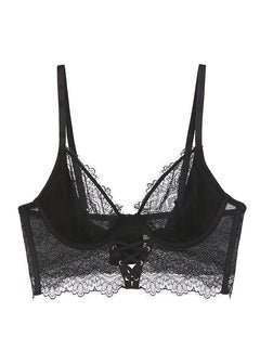 Black demi lace mesh underwire bra