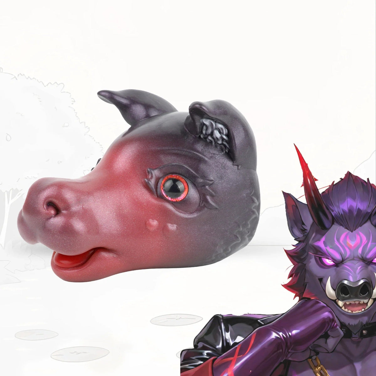 Demon boar head masturbator with red eye and burgundy muzzle, photo 1