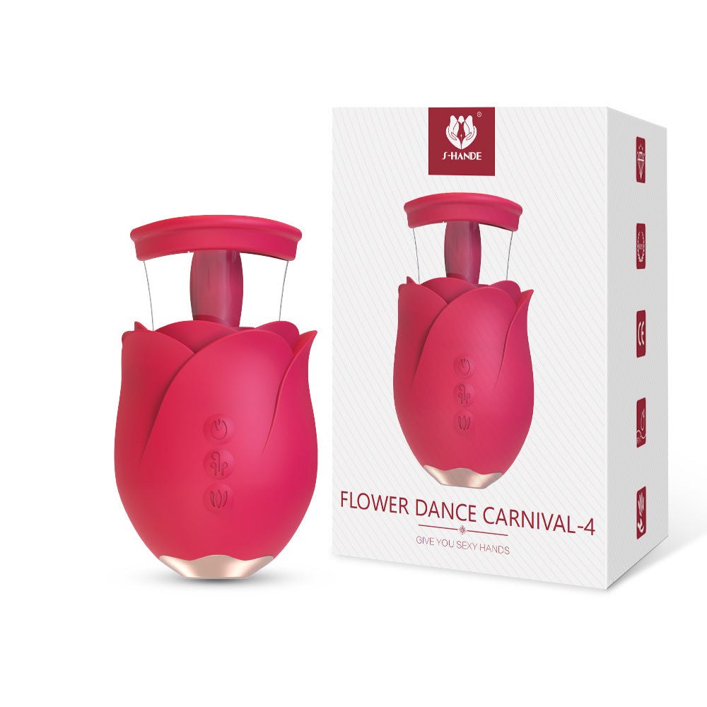 Red Rose-shaped suction and tongue-licking vibrator with detachable cup