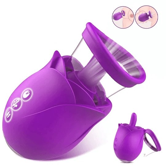 Rose-shaped suction and tongue-licking vibrator with detachable cup, photo 1