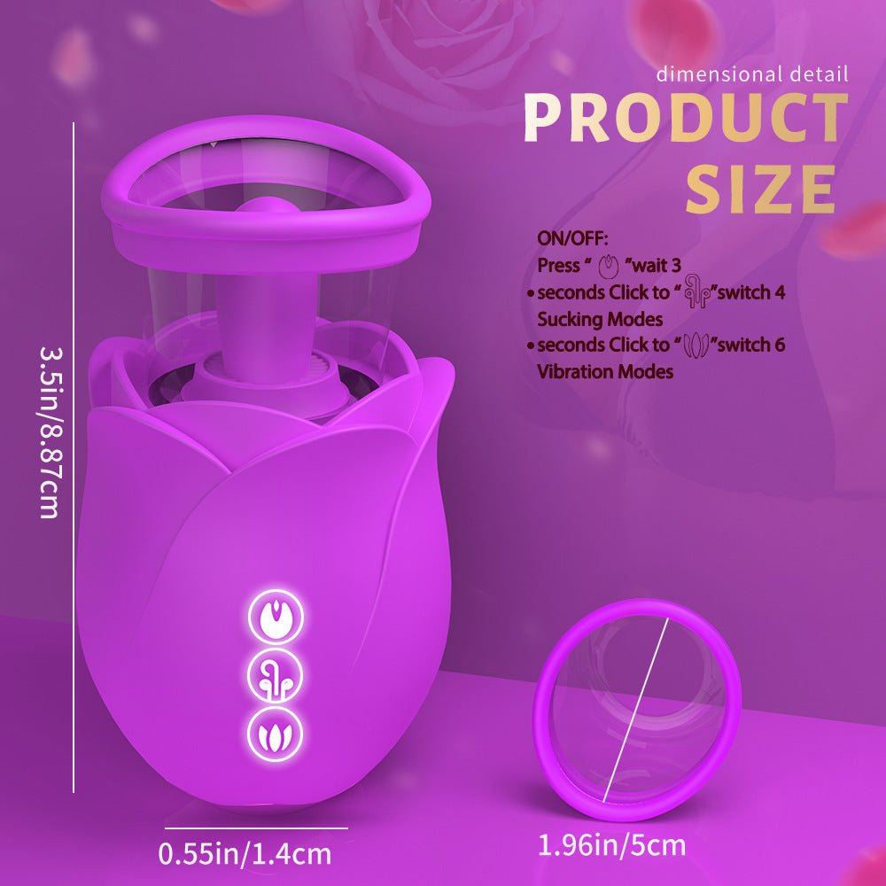 Rose-shaped suction and tongue-licking vibrator with detachable cup, photo 6