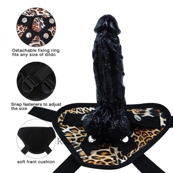 Black detachable strap-on dildo with harness
