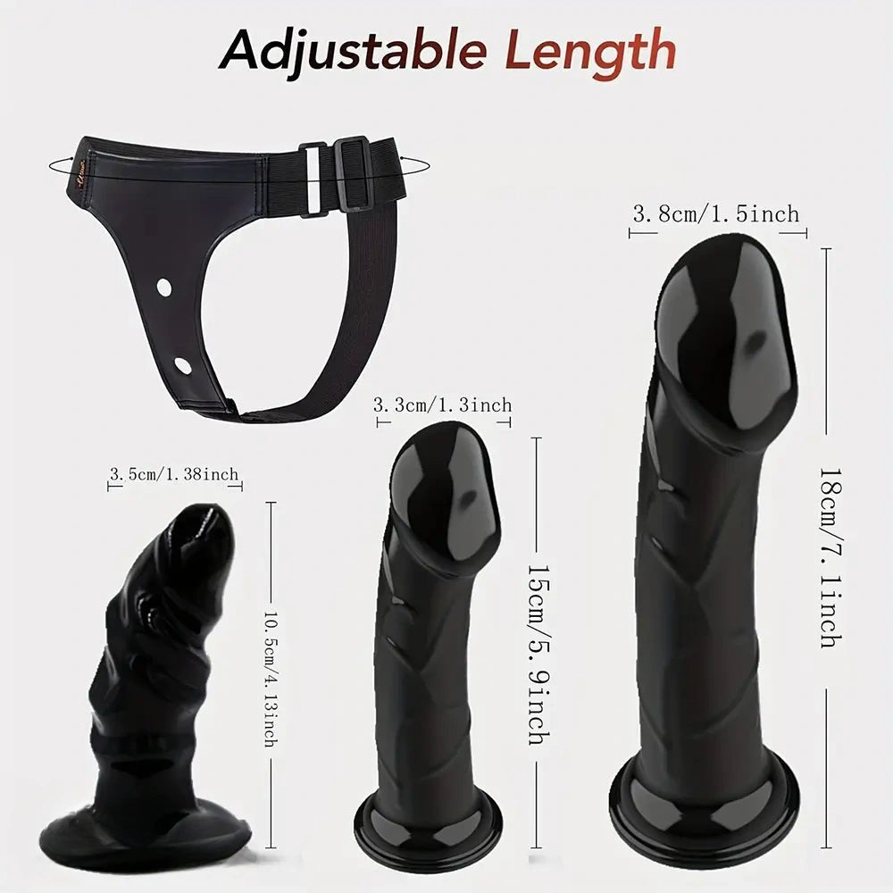 Black strap-on harness with detachable dildo heads, photo 3