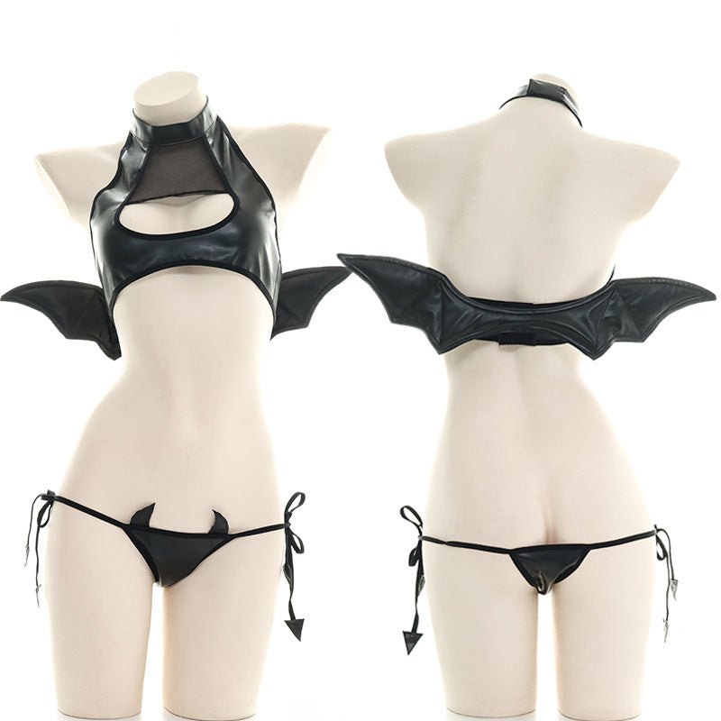 Devil bat wing halter patent leather costume set, photo 5