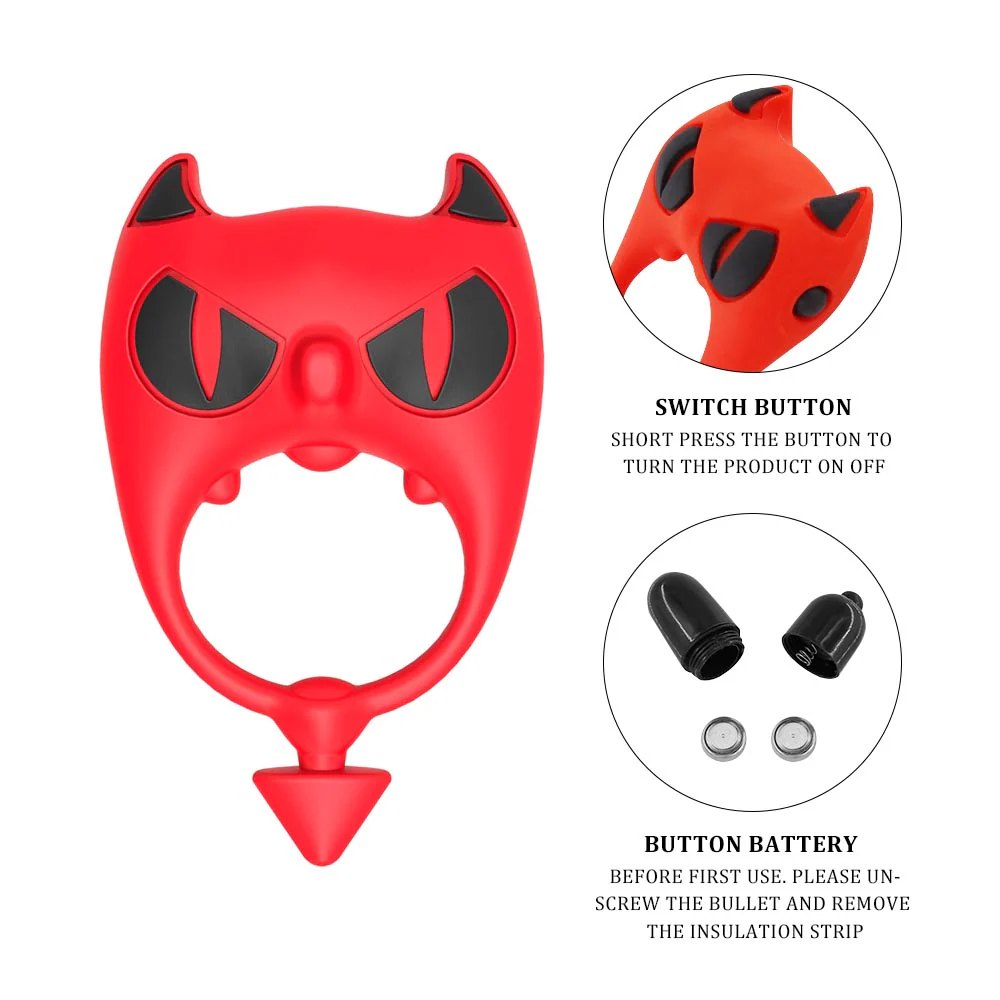 Red devil-shaped vibrating cock ring, photo 6