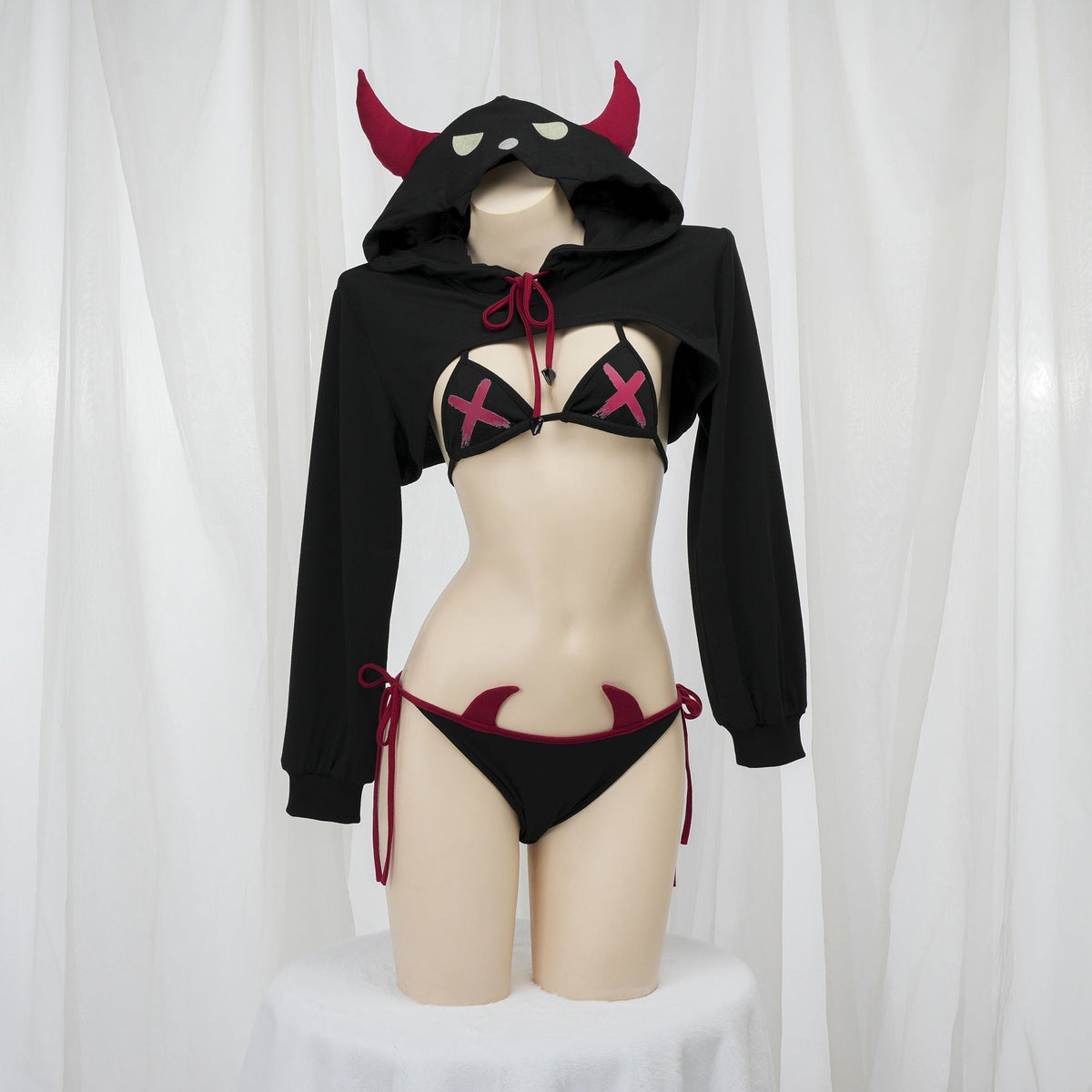 Devil horn hoodie triangle bra roleplay set, photo 3