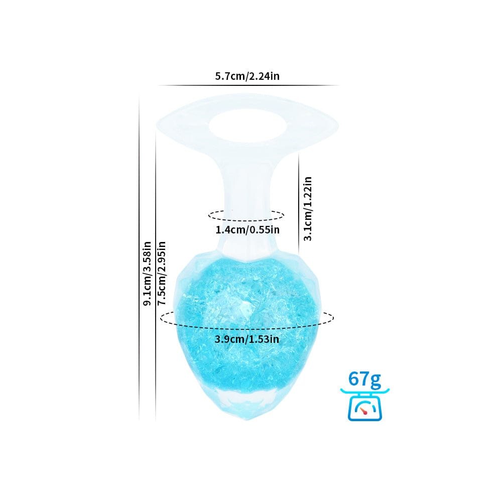 Blue crystal glass-look diamond-cut butt plug with colorful beads