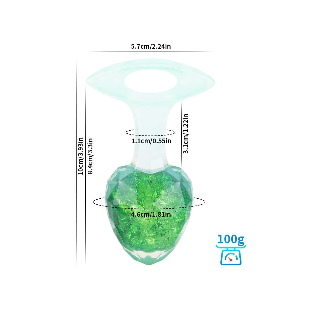 Green crystal glass-look diamond-cut butt plug with colorful beads