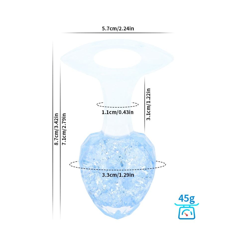 Light  Blue crystal glass-look diamond-cut butt plug with colorful beads