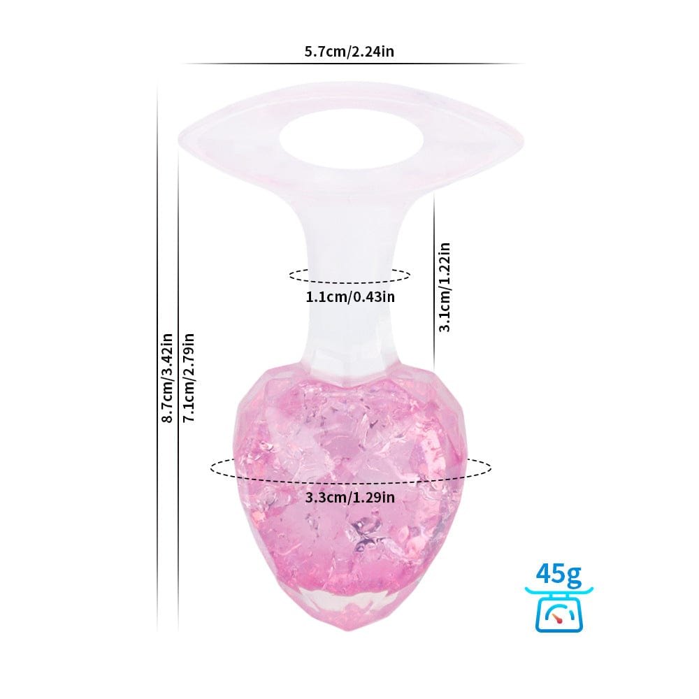 Pink crystal glass-look diamond-cut butt plug with colorful beads