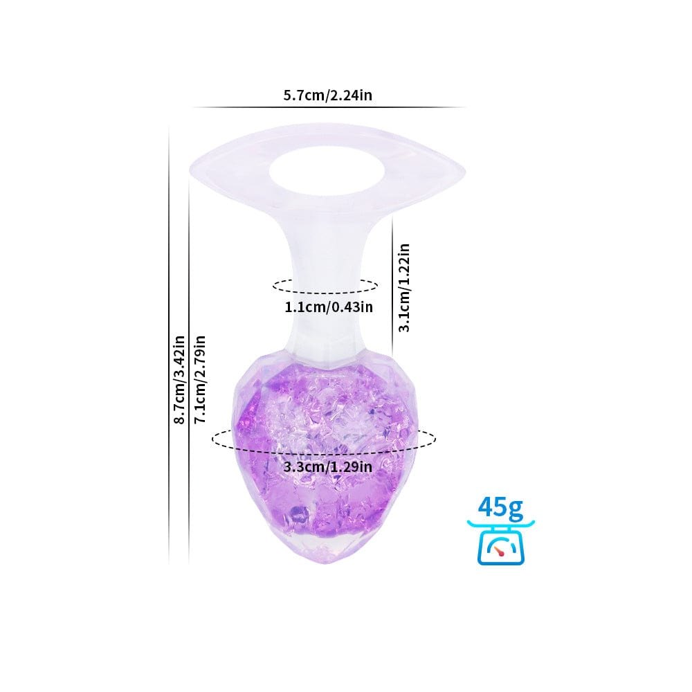 Purple crystal glass-look diamond-cut butt plug with colorful beads