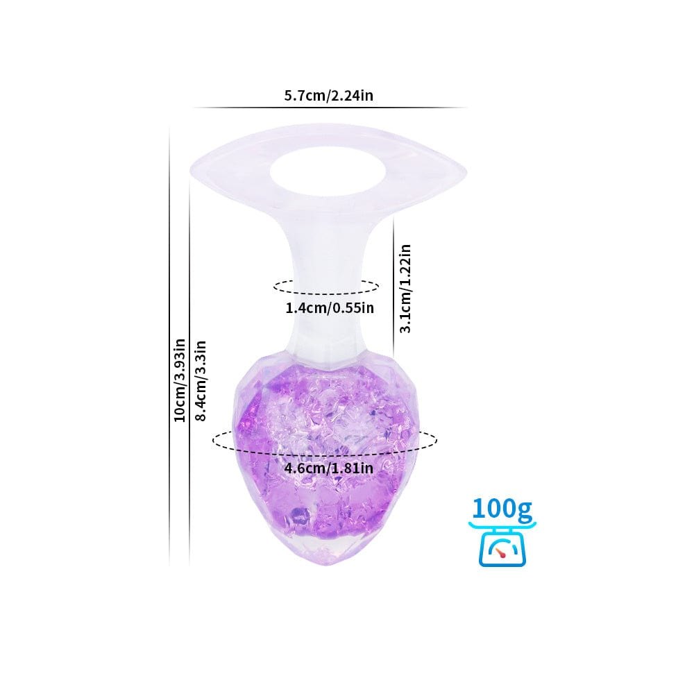 Purple crystal glass-look diamond-cut butt plug with colorful beads