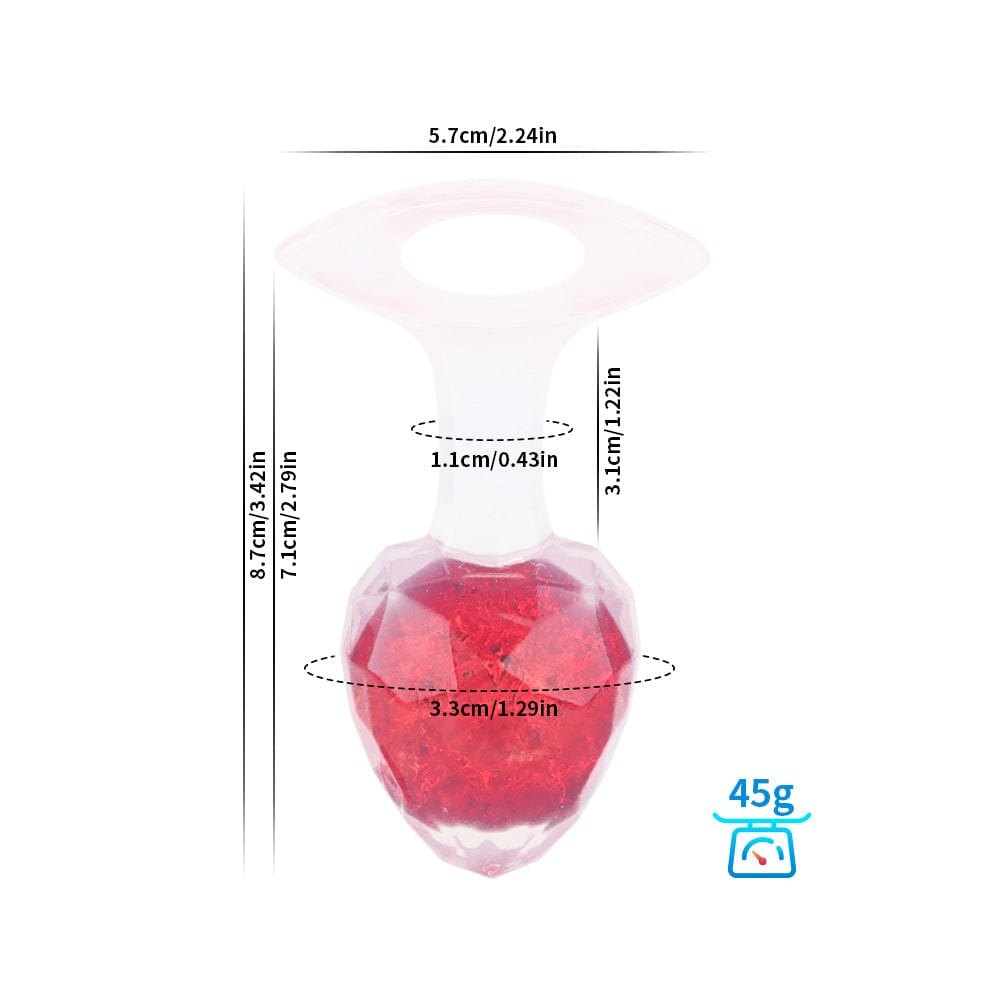 Red crystal glass-look diamond-cut butt plug with colorful beads