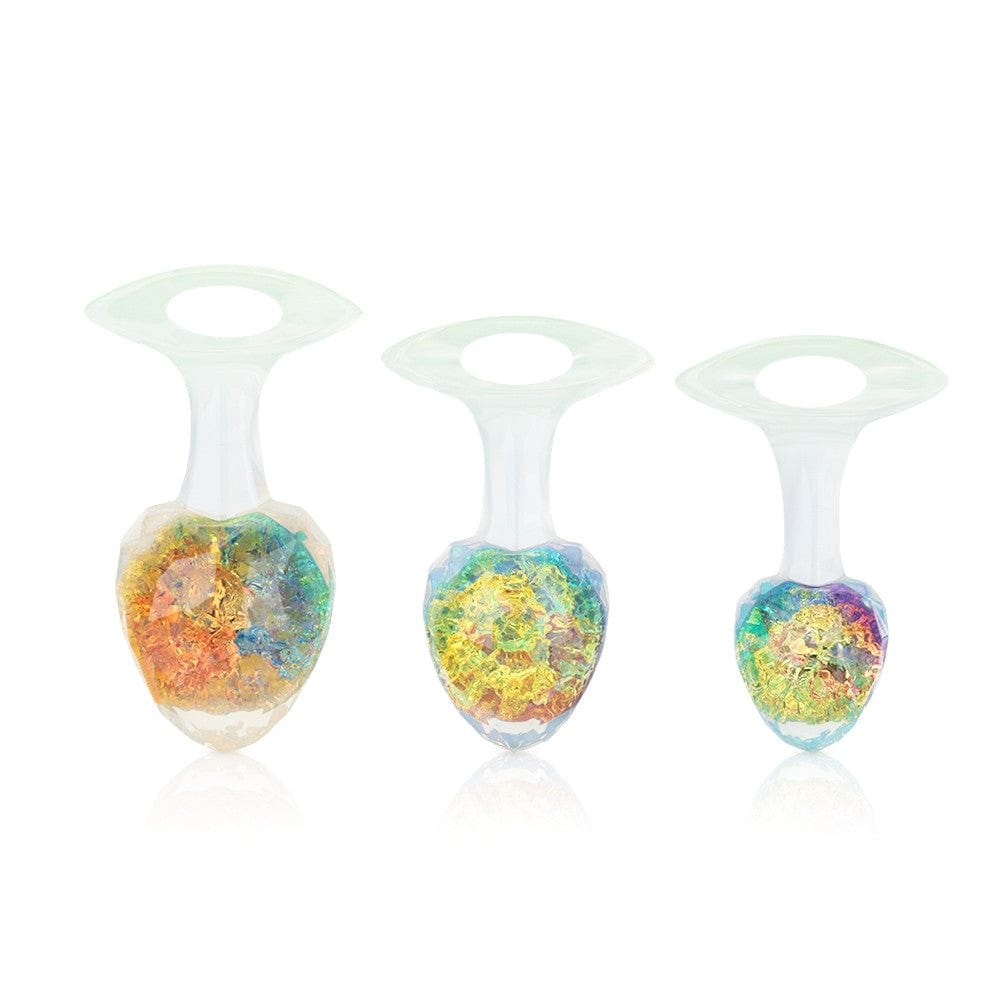 Crystal glass-look diamond-cut butt plug with colorful beads, photo 1