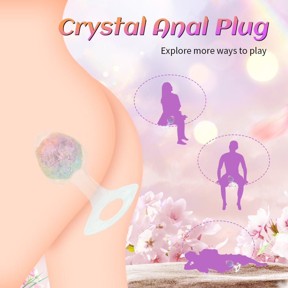 Crystal glass-look diamond-cut butt plug with colorful beads, photo 2