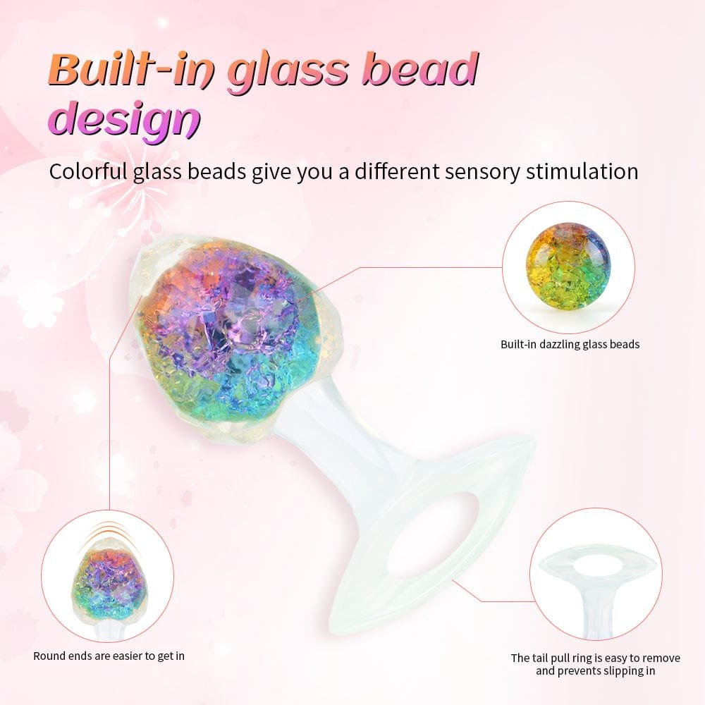 Crystal glass-look diamond-cut butt plug with colorful beads, photo 4