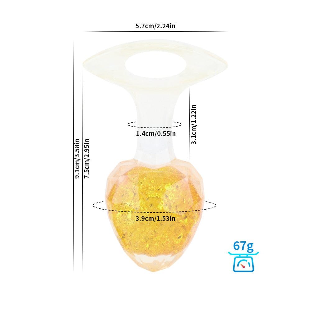 Yellow crystal glass-look diamond-cut butt plug with colorful beads