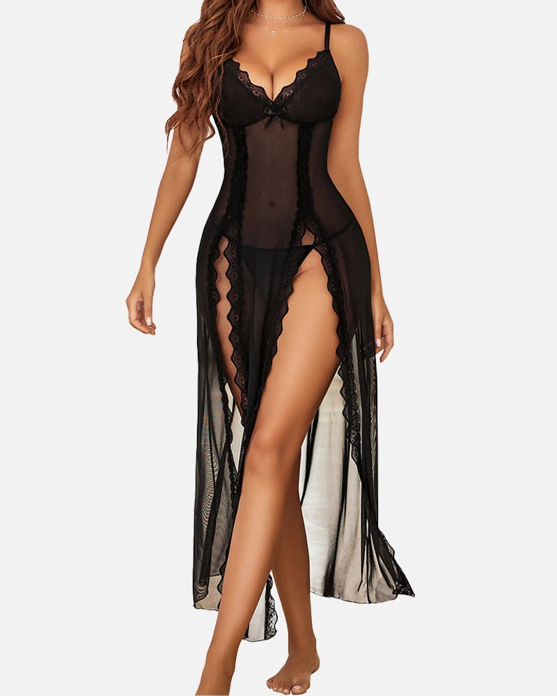 Black diamond embellished lace sleepwear set